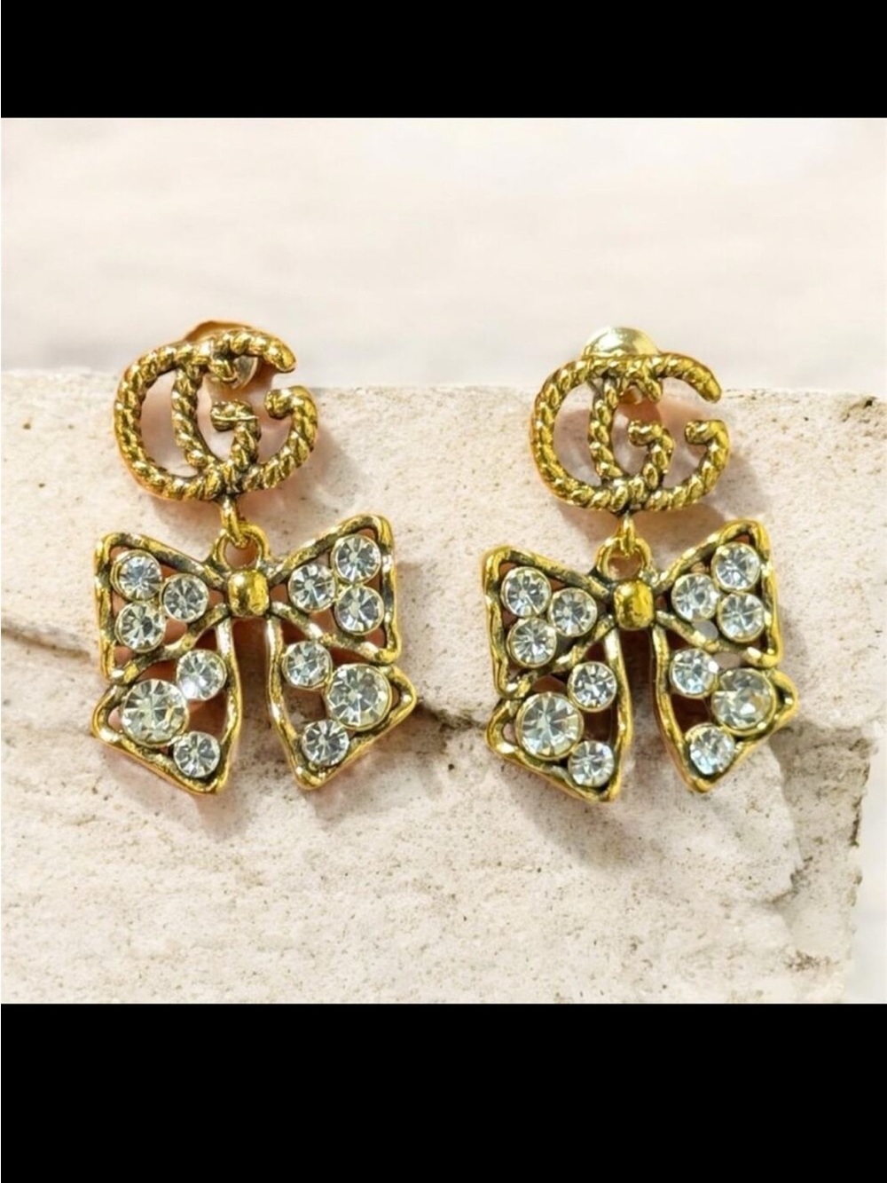 Gucci Gold Crystal Bow Drop Earrings